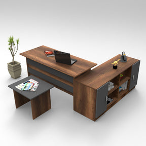 Set mobilier birou VO10 - BA, 3 piese, nuc/gri, PAL melaminat