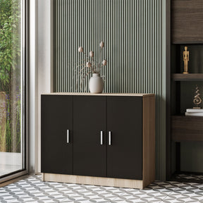 Set mobilier birou VO12 - OB, 4 piese, stejar/negru, PAL melaminat