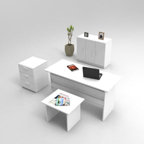 Set mobilier birou VO12 - W, 4 piese, alb, PAL melaminat