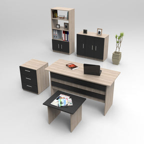 Set mobilier birou VO14 - OB, 5 piese, stejar/negru, PAL melaminat