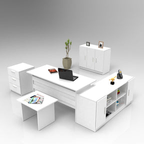 Set mobilier birou VO16 - W, 5 piese, alb, PAL melaminat