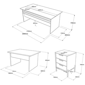 Set mobilier birou VS7 - CGA, birou, masuta si comoda, gri/nuc, PAL melaminat