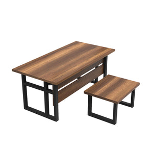 Set masa birou si masuta cafea MN07-BA, nuc/negru, PAL/metal