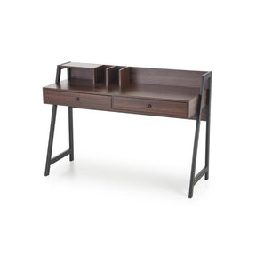 Birou B47 cu 2 sertare si etajera, nuc/negru, 128x48x87 cm