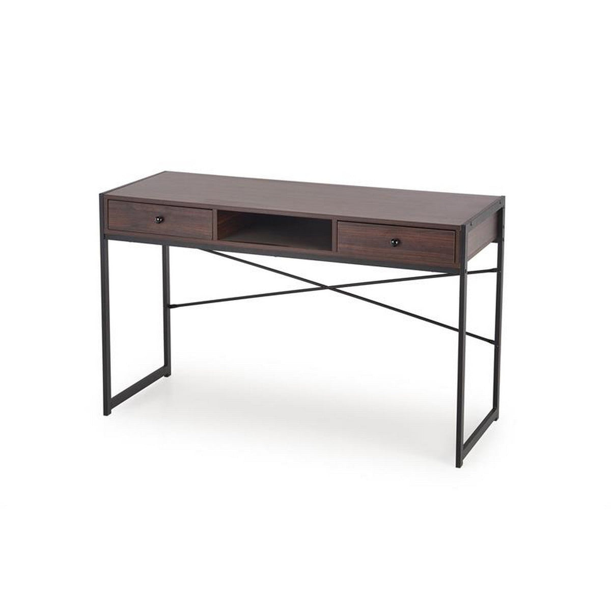 Birou B46 cu 2 sertare, nuc/negru, 123x48x75 cm