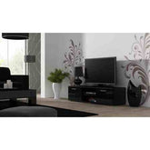 Comoda TV cu 2 usi si 2 spatii depozitare Soho RTV, negru lucios, 140x43x37 cm