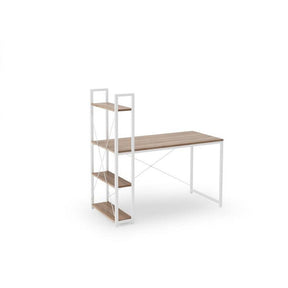 Birou cu rafturi NARVIK B1, alb/stejar sonoma, 120x64x120 cm
