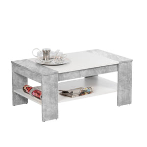 Masuta cafea beton cu alb cu sertar Finley Plus, 100x58x44 cm