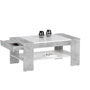 Masuta cafea beton cu alb cu sertar Finley Plus, 100x58x44 cm