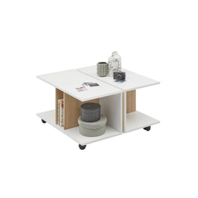 Masuta cafea Mats mini, PAL melaminat, stejar artisan/alb, cu role, 75x75x45 cm