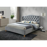 Pat ASPEN 180x200 catifea gri/stejar BLUVEL 14, cu somiera inclusa