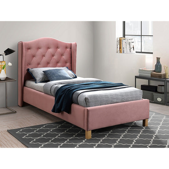 Pat ASPEN 90x200 catifea roz, cu somiera inclusa