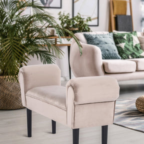 Bancuta BURDA, stofa catifelata/lemn, bej/negru, 100x30x56 cm