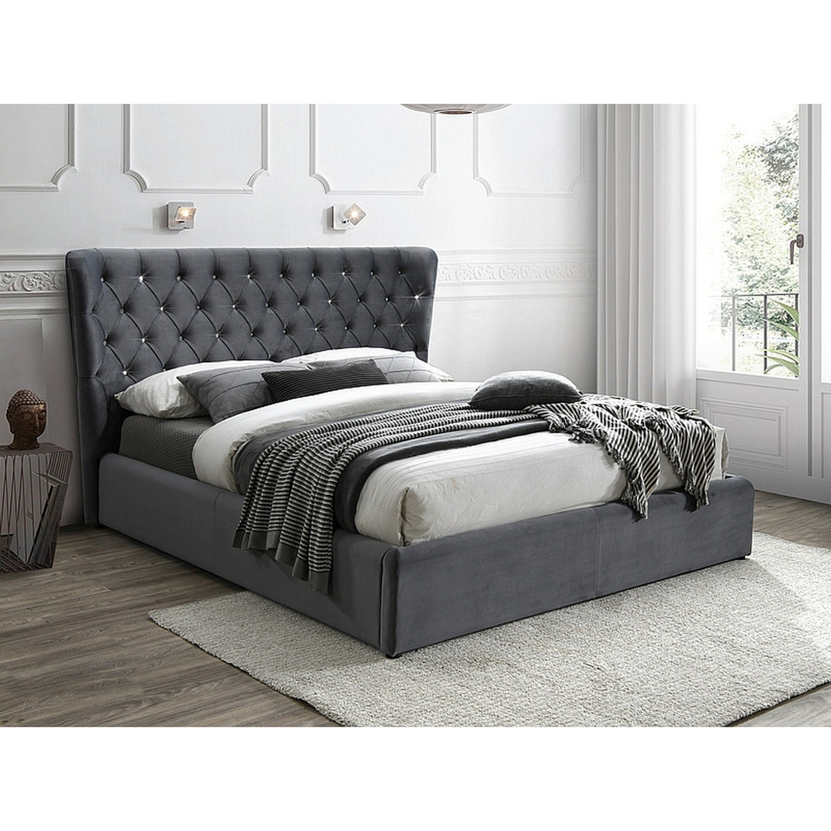 Pat Carven 160x200 catifea gri, somiera inclusa