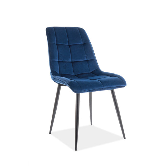 Scaun CHIC, albastru inchis/negru, stofa catifelata/metal, 50x43x88 cm