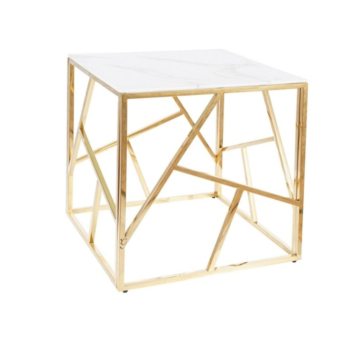 Masuta cafea sticla gold Escada B II, efect de marmura, 55X55X55