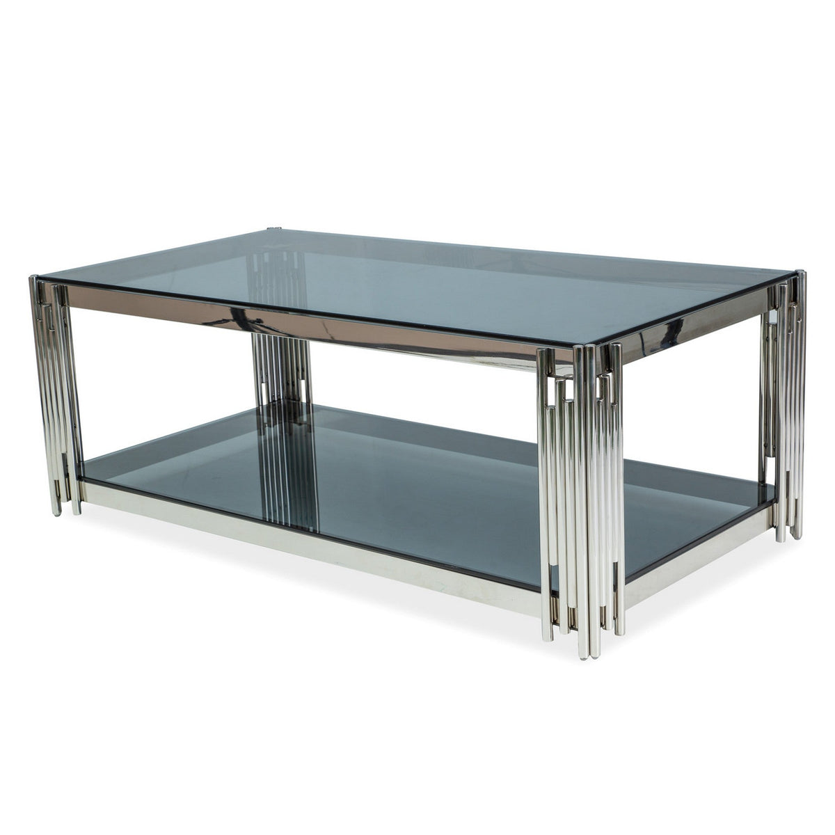 Masuta cafea sticla modera Fossil A, structura din metal cromat, 120X60X40