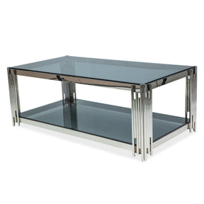 Masuta cafea sticla modera Fossil A, structura din metal cromat, 120X60X40