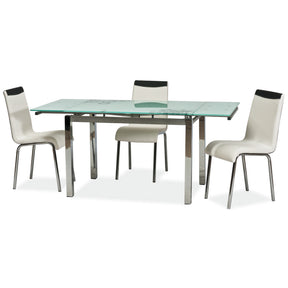 Masa living moderna din sticla alba GD017, model florat, 110/170X74X75