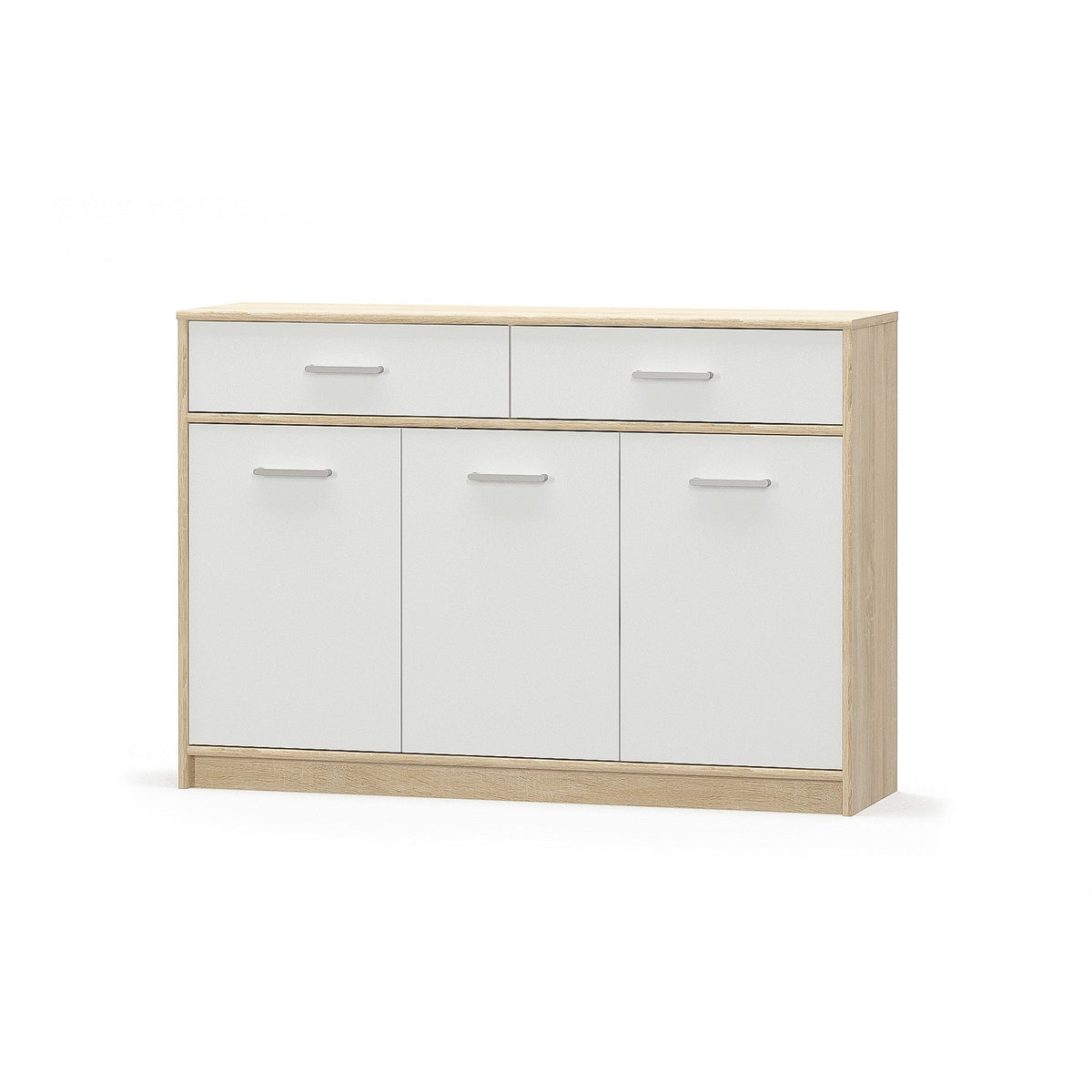 Comoda cu 2 sertare si 3 usi TIPS stejar sonoma/alb, PAL, 123x34x85 cm