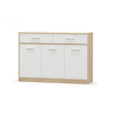 Comoda cu 2 sertare si 3 usi TIPS stejar sonoma/alb, PAL, 123x34x85 cm