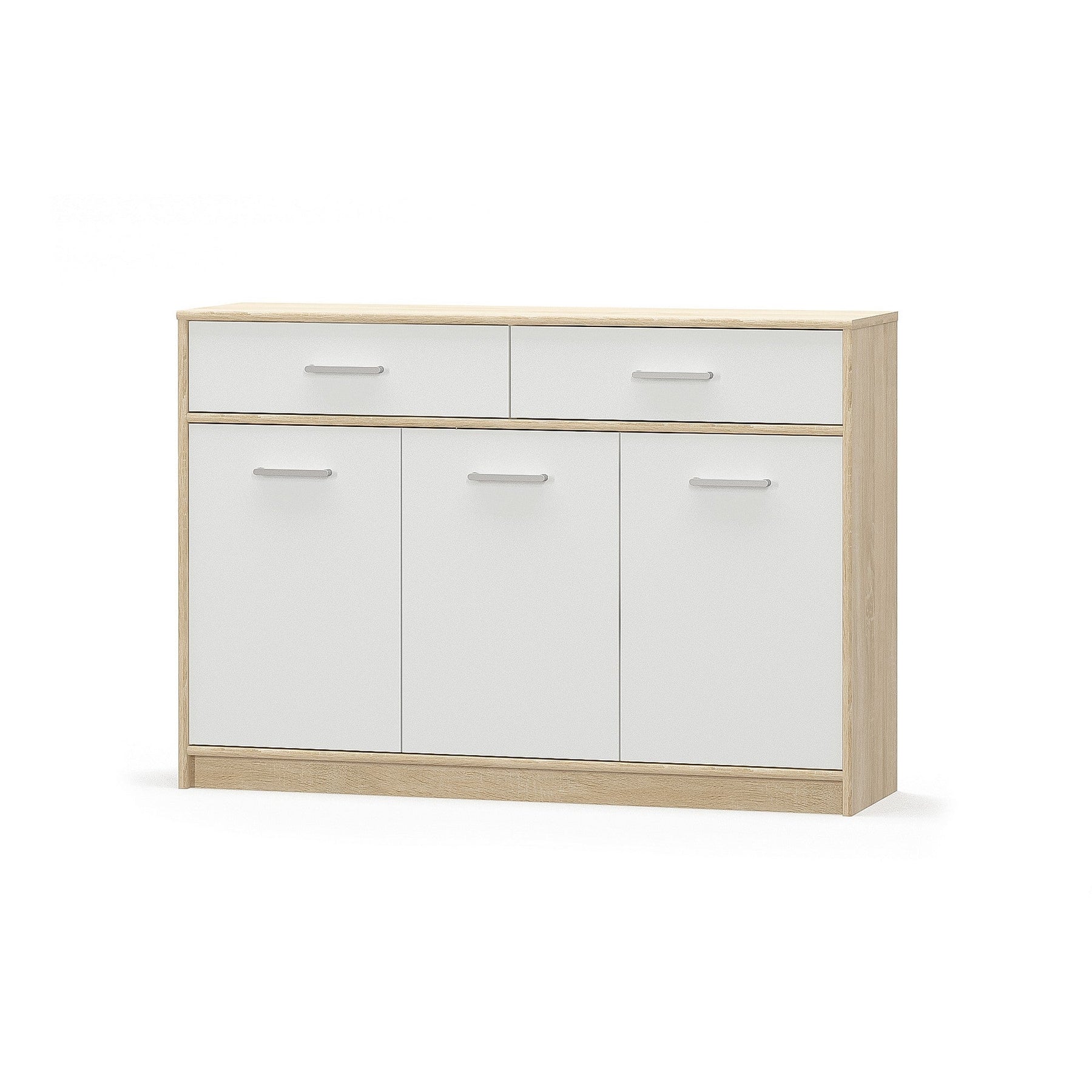 Comoda cu 2 sertare si 3 usi TIPS stejar sonoma/alb, PAL, 123x34x85 cm
