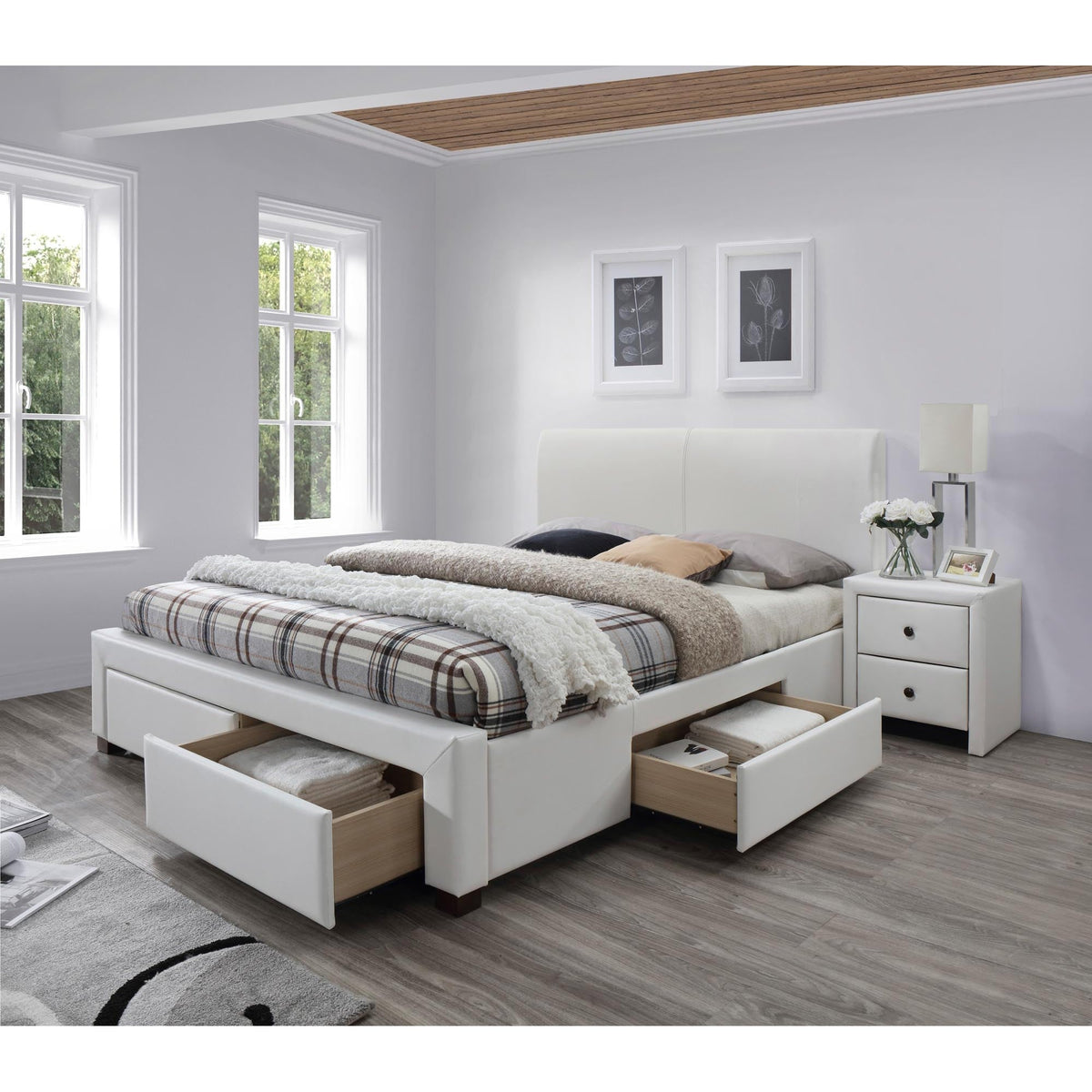 Pat alb cu sertare Modena 2, 200X160 CM, somiera inclusa