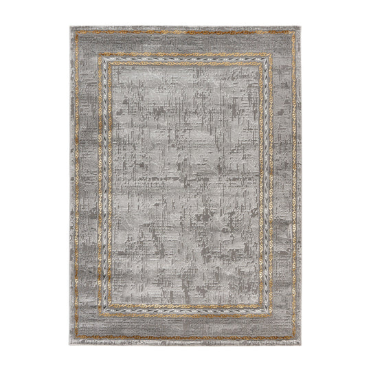 Covor MARMARIS 404, 80x150 cm, forma dreptunghiulara, fibre sintetice, gri/auriu