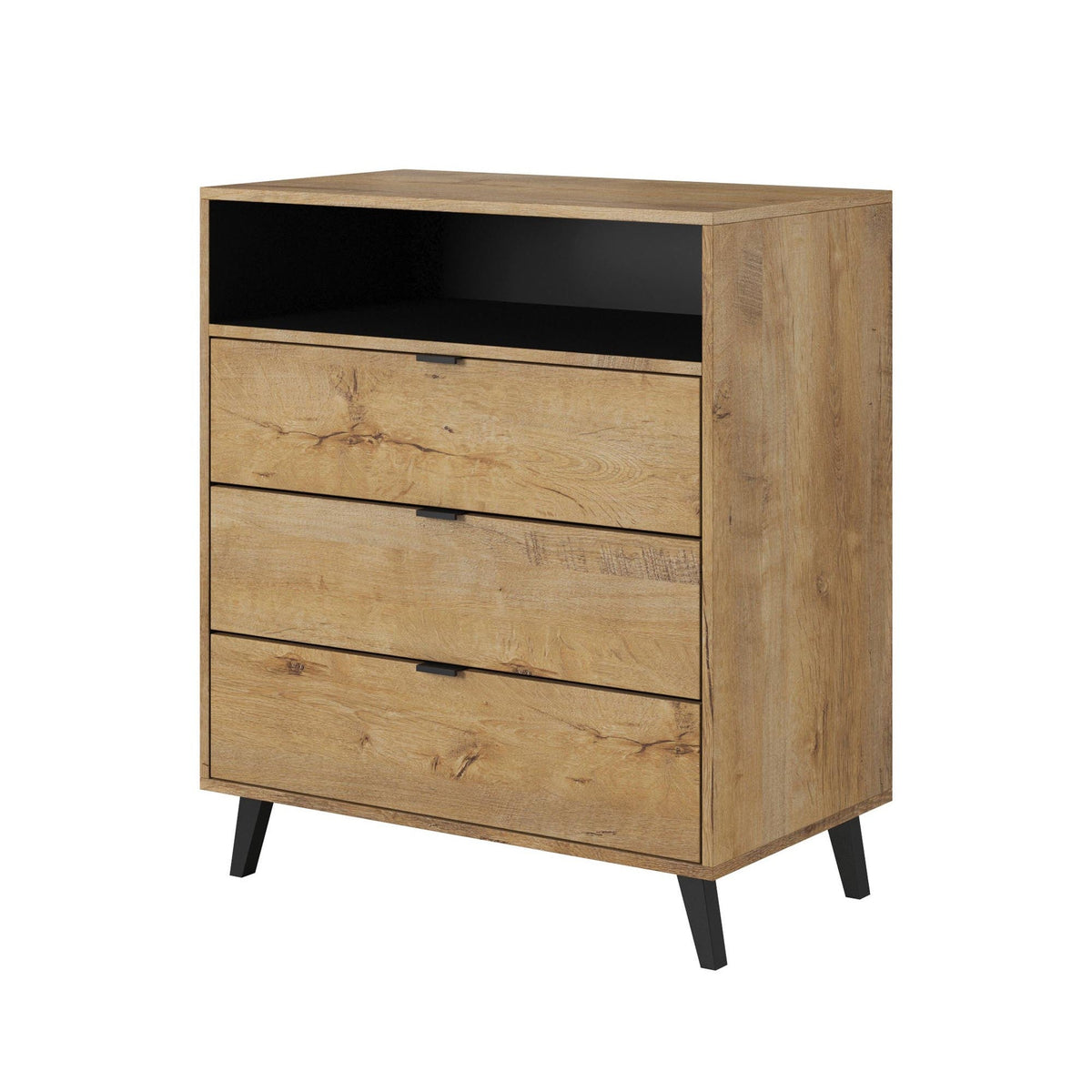 Comoda NEST KM-2, stejar/negru, 80x45x80 cm