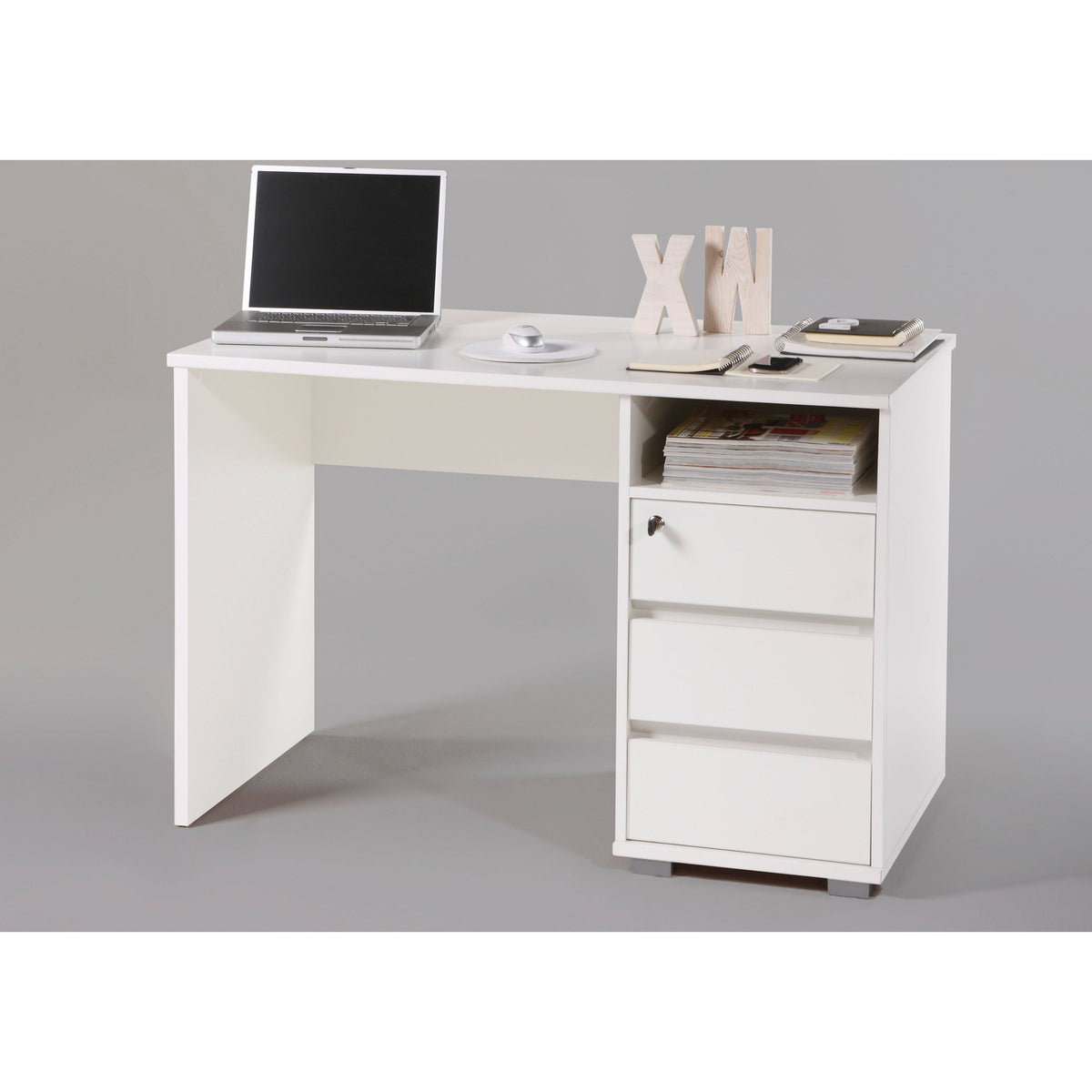 Birou cu sertare Primus 1, alb, 110x65x74 cm.