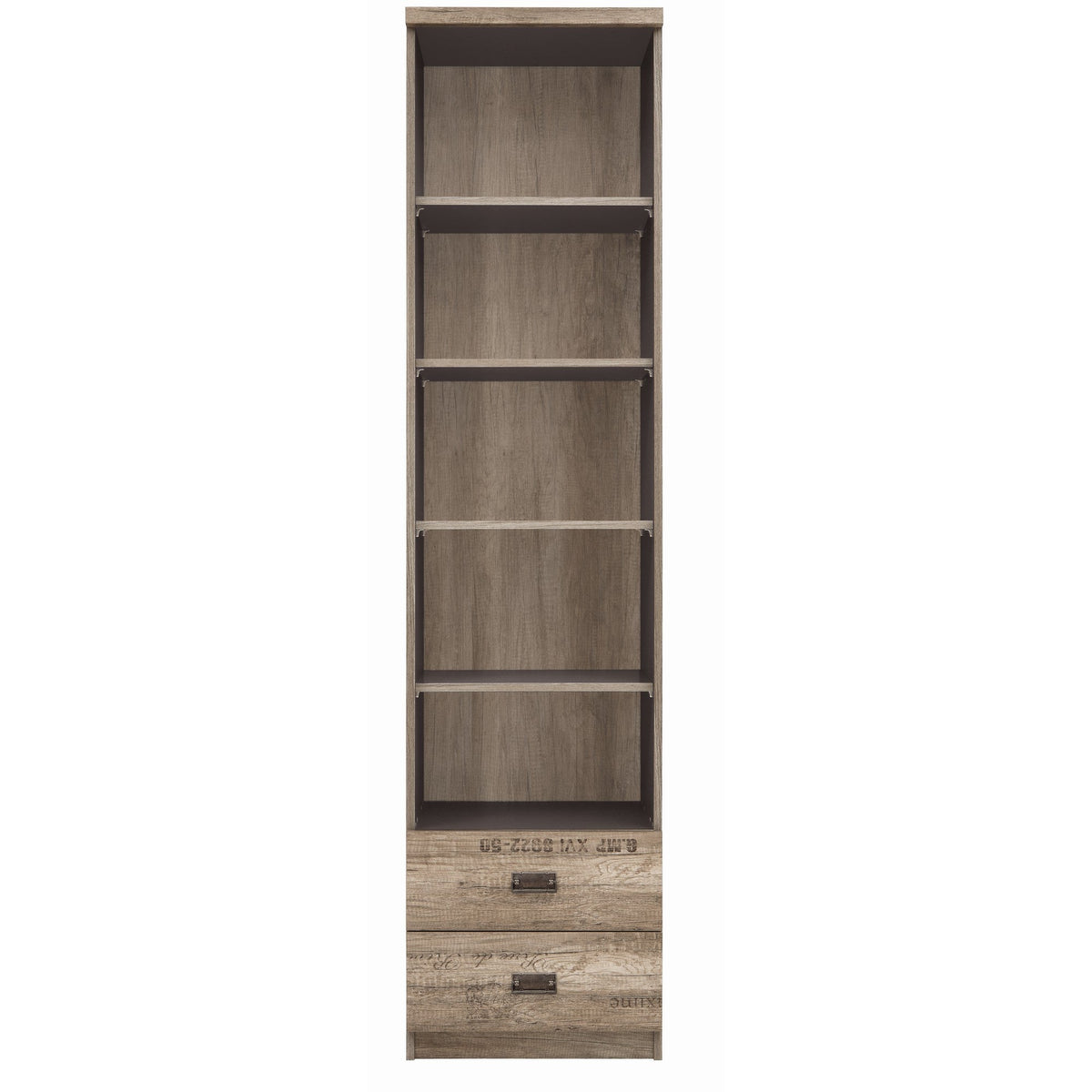 Biblioteca Malcolm, cu 2 sertare, stejar, 50x40x205,50 cm