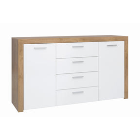Comoda alba din lemn cu sertare si 2 usi Balder, 155X39X88 CM