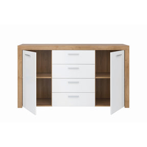 Comoda alba din lemn cu sertare si 2 usi Balder, 155X39X88 CM