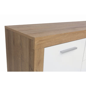 Comoda alba din lemn cu sertare si 2 usi Balder, 155X39X88 CM