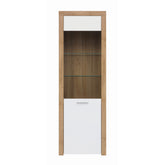 Vitrina living alb lucios cu stejar riviera Balder, 62X39X192 CM