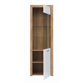 Vitrina living alb lucios cu stejar riviera Balder, 62X39X192 CM