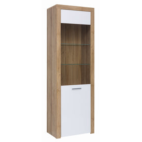 Vitrina living alb lucios cu stejar riviera Balder, 62X39X192 CM