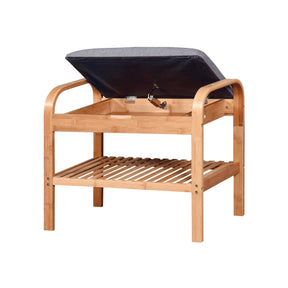 Pantofar ST12, lemn masiv de bambus/stofa, stejar/gri, 60x33x50 cm