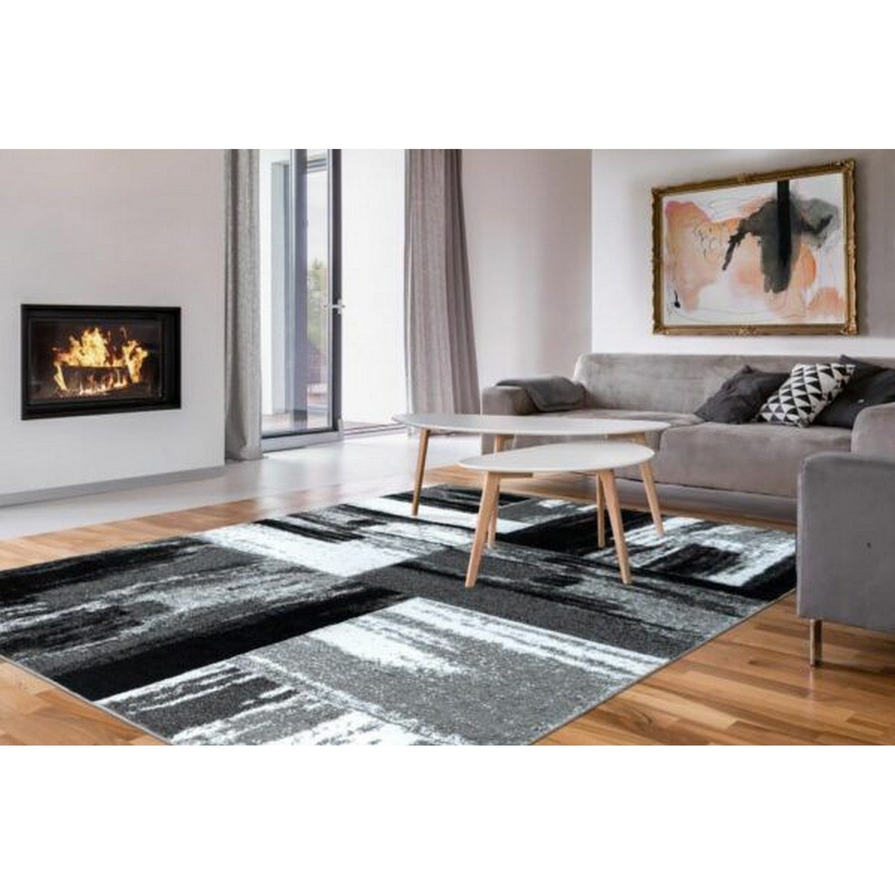 Covor SWING 100, 160x230 cm, forma dreptunghiulara, 100% polipropilena Heatset Frisee, gri/negru