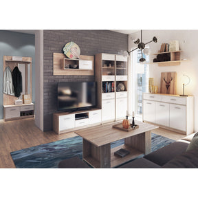 Comoda cu 2 sertare si 3 usi TIPS stejar sonoma/alb, PAL, 123x34x85 cm