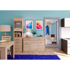 Comoda cu 2 sertare si 3 usi Tips stejar sonoma, 123x34x85 cm