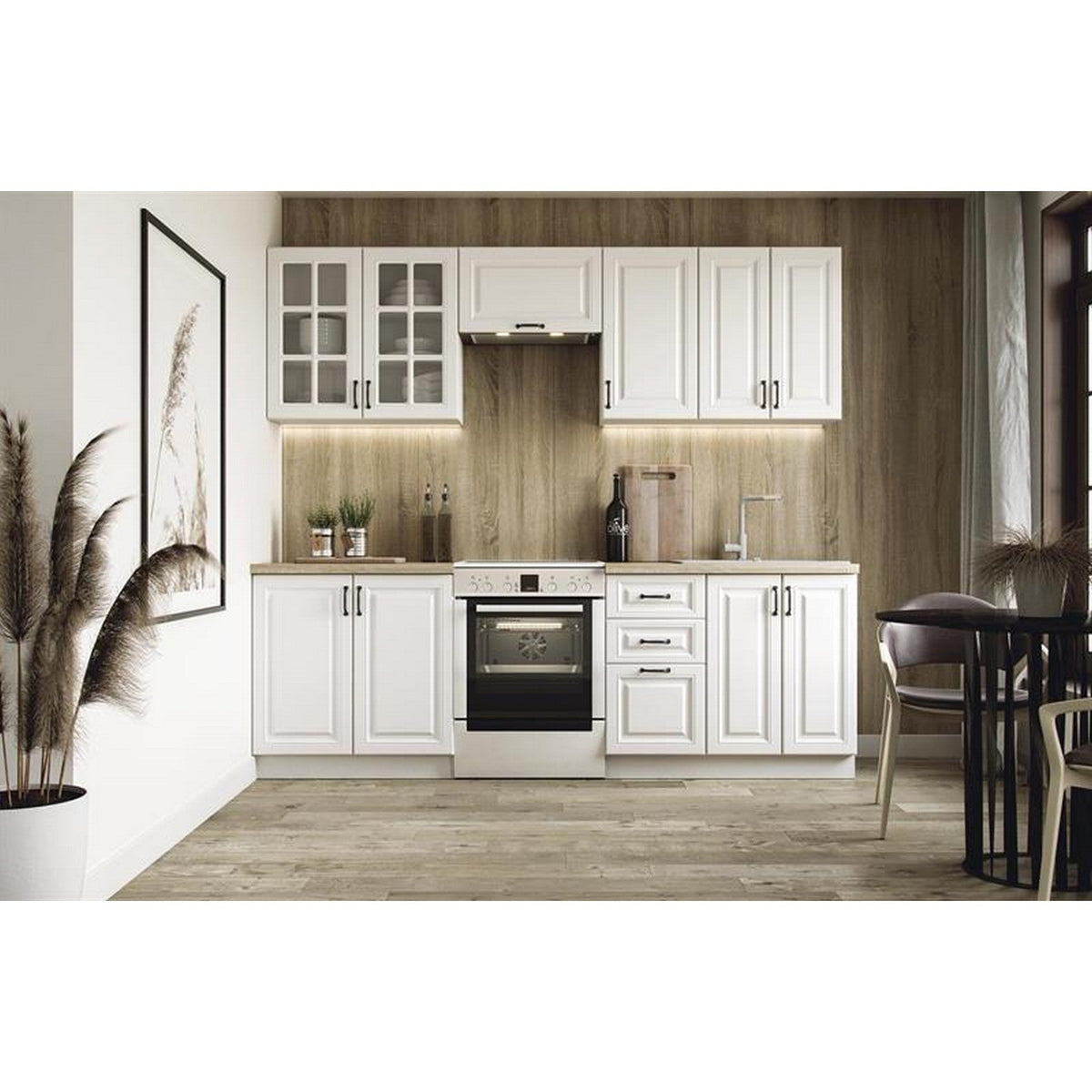 Bucatarii moderne pe lung Elizabeth, alb, 240 cm