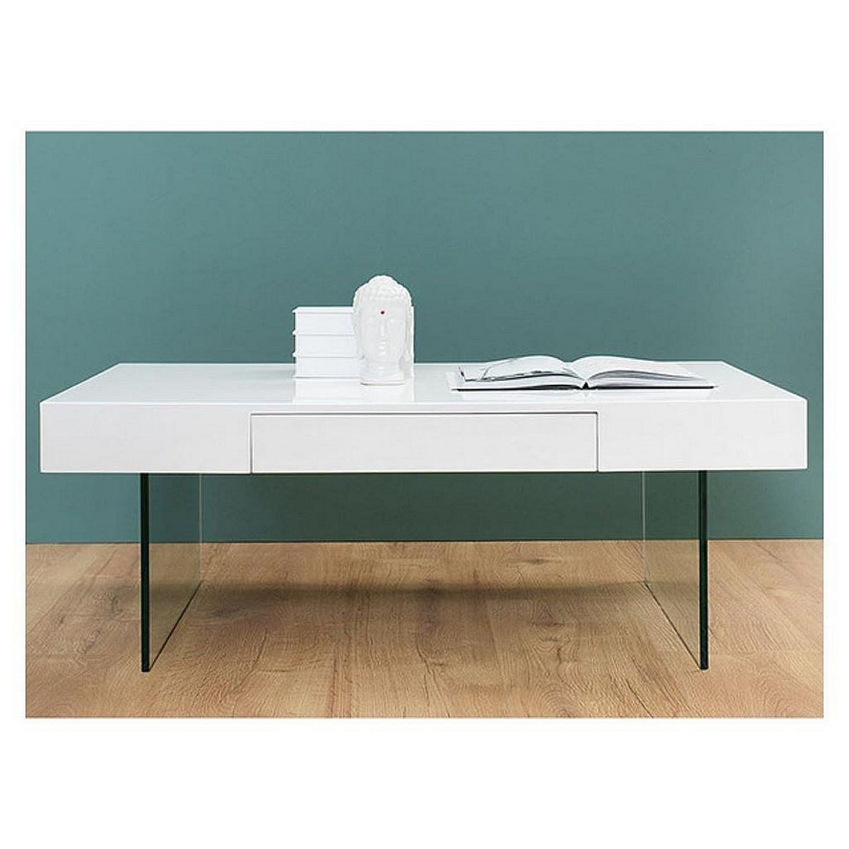 Masuta Daisy, alb lucios/sticla, 110x60x40 cm