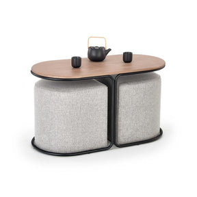 Set masuta cafea si 2 tabureti PAMPA, nuc/gri, 88x43x49 cm