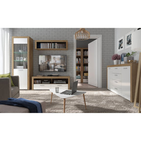 Vitrina living alb lucios cu stejar riviera Balder, 62X39X192 CM
