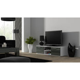 Comoda TV living Soho RTV, alb/gri lucios, 140x43x37 cm