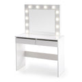 Masa de toaleta cu oglinda si iluminare led Hollywood, alb, 94x43x140 cm