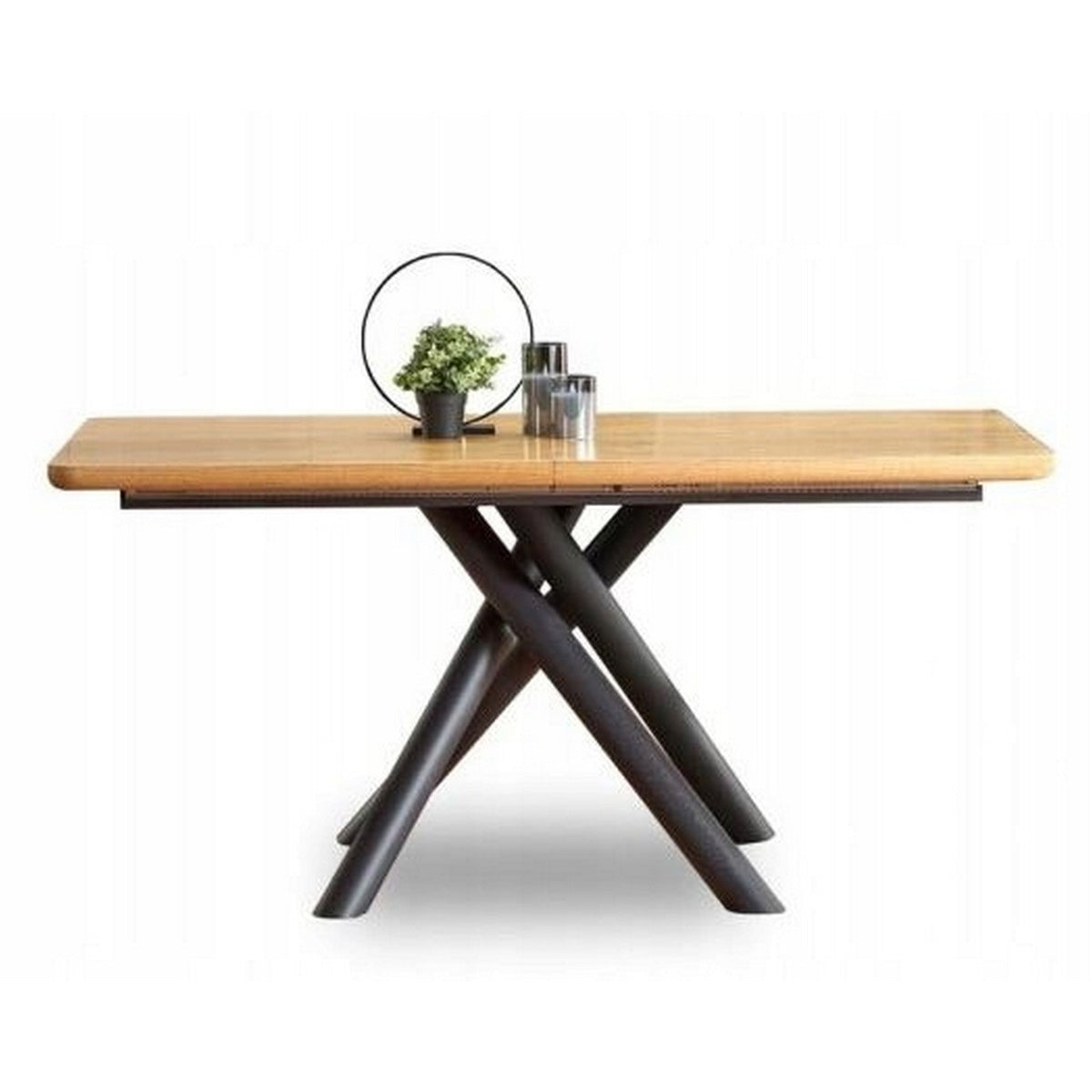 Masa extensibila DERRICK, stejar natural/negru, 160/200x90x75 cm