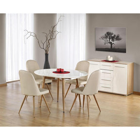 Masa ovala living alb cu honey oak Edward, 120/200X100X75 CM