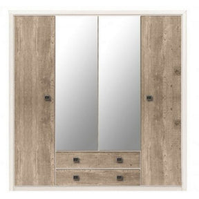Dulap haine cu oglinda Koen 2, pin canyon/stejar Karbel, 4 usi si 2 sertare, 214x56,5x208 cm